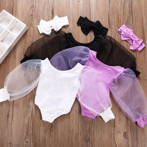 0-12M Newborn Infant Baby Girls Rompers Lace Puff Long Sleeve Jumpsuits Princess Baby Girls Birthday Costumes Black White