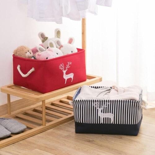 Elk Printed Beam Port Drawstring Storage Basket Folding Clothes Storage Box Fabric Desktop Toys Snack Basket Christmas Decor