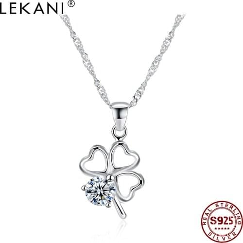LEKANI 925 Sterling Silver Three Hearts Flower Pendant Necklaces For Women Cute Cubic Zirconia Necklace Anniversary Fine Jewelry