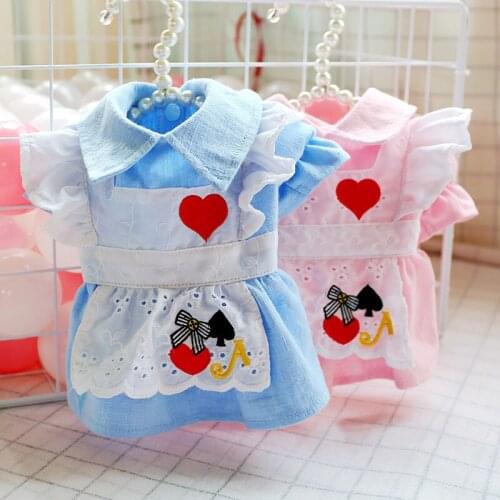 Summer Dog Dress Embroidered Princess Alice Cute Love Teddy Dog DressPet Wedding Dresses For Chihuahua Pug Yorkie Clothing