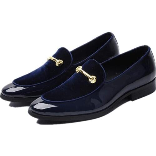 Large Size EUR45 Black / Blue Loafers Boys Prom Shoes Genuine Leather Social Shoes Mens Wedding Shoes