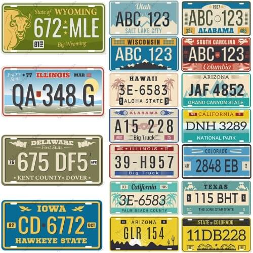 Car Number Metal Plate Retro Wall Car Plate Club Pub Bar Home Wall Metal Signs Poster Metal Car Plaque Industrial Decoration