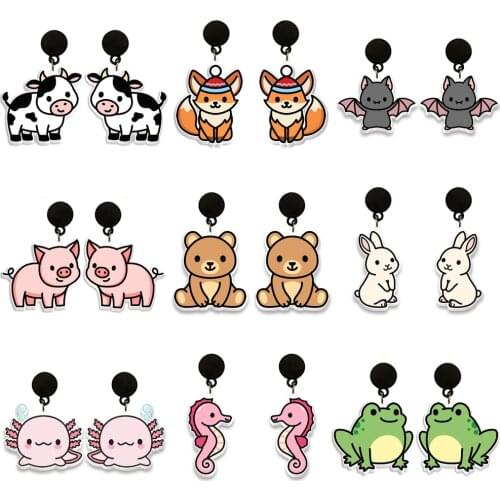 Cute Cartoon Cow Print Pattern Acrylic Black Drop Earrings For Girls Cute Party Gift Stud Earrings
