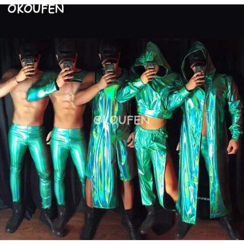 Fashion magic color green theme party stage costume Christmas nightclub male singer ds bar Party show performance costume