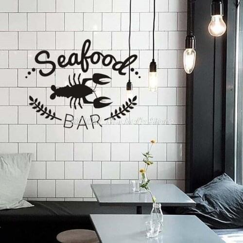 Seafood Bar Restaurant Decor Lobster Vinyl Wall Decal Kitchen Dining Room Sticker Bar Drink Art Sticker