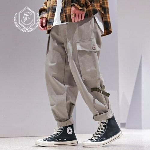 Men Loose Safari Style Pants Fashion Pockets Harem Jogger Cargo Pants Ankle-Length Hip Hop Pants