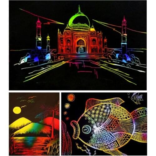 Scratch Art Set, 50 Piece Rainbow Scratch Paper for Kids Black Scratch Off Art Notes Boards with 5 Wooden Stylus for