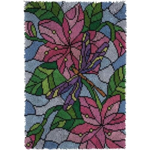 Latch Hook Rug Kits Pink Flower Crocheting Carpet Rug 100% Acrylic Yarn Cushion Mat DIY Carpet Rug Home Decor 61cmX85cm