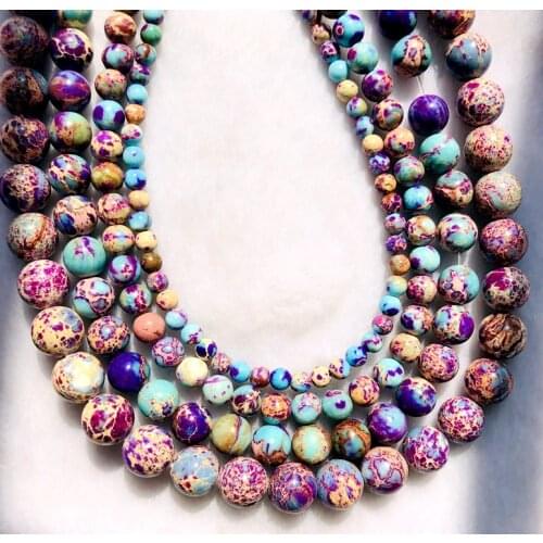 Natural Multi Purple Blue Imperial Jaspe r 4mm 6mm 8mm 10mm Round Sediment Impression Jaspe r For jewelry DIY 15.5"/string