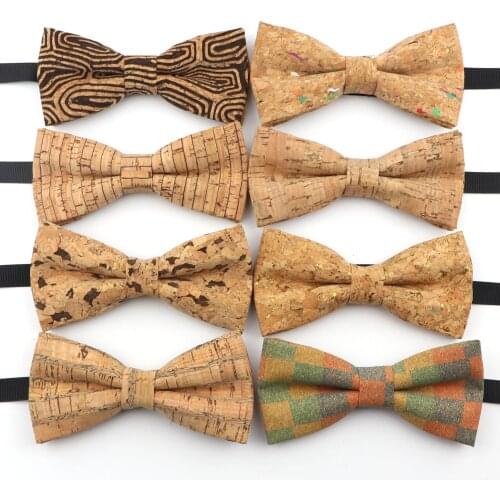 New Mens Cork Wooden Fashion Bow Ties Man Novelty Handmade Solid Neckwear for Men Wedding Party Wood Gift Male Bowtie