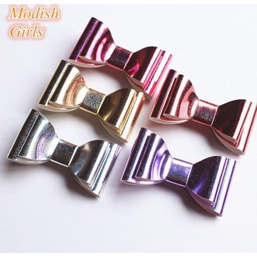 New Artificial Leather Refelective 20pcs/lot Hair Bows Bestseller Glitter Felt Hair Clips Bowknot Shining Hairbands Girls