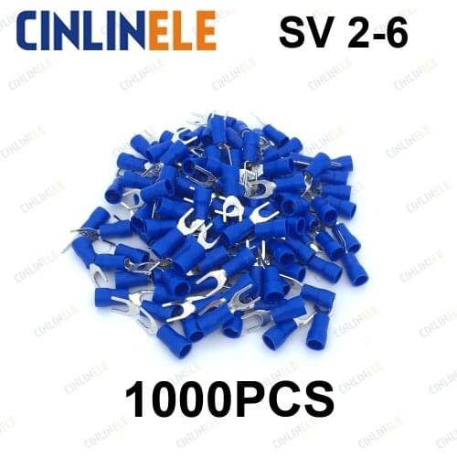 1000PCS Crimp Terminal SV 2-6 AWG16-14 1.04-2.63mm^2 Crimp Fork Spade terminal Fork Terminal Brass SV2-6