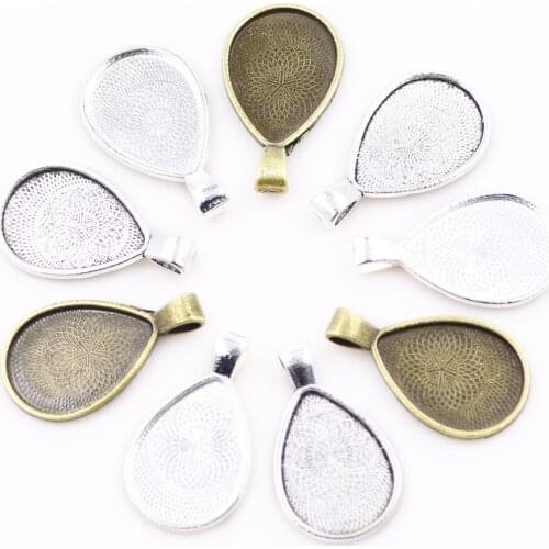 ZHUBI 10pcs Jewelry Findings Fit 18x25mm Teardrop Cabochon Setting Antique Silver Pendant Base Diy Jewelry Trays For Necklaces
