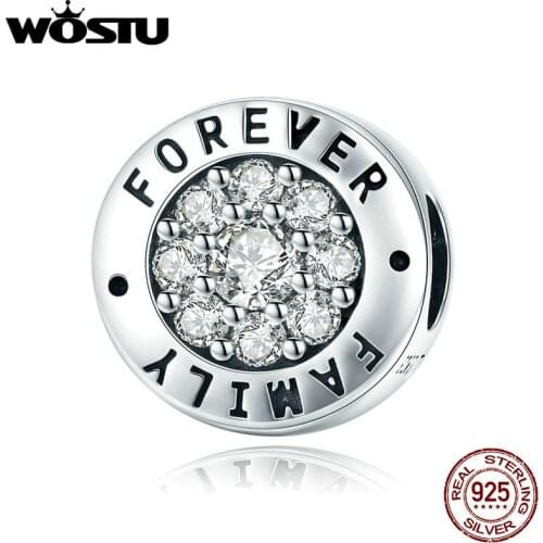 WOSTU Hot Sale Pure 925 Sterling Silver Family Forever Charm fit Original DIY Beads Bracelet Jewelry Accessories Gift CQC814