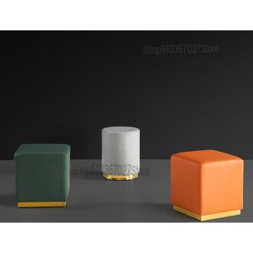 Light Luxury Leather Stool Square Round Home Living Room Small Dunzi Fashion Shoe Changing Stool Sofa Stool Dressing Stool