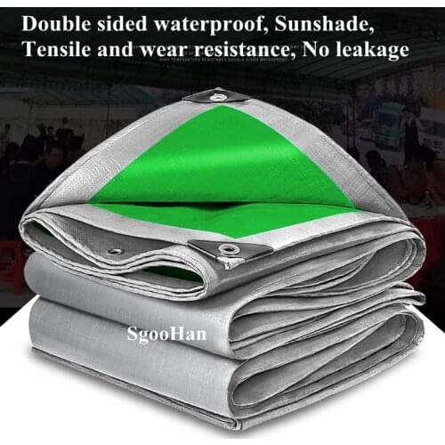 Silver-Green 0.32mm PE Tarpaulin Rainproof Cloth Sun Shade Sail Boat Car Truck Canopy Tarp Ground Sheet Camping Waterproof Cloth