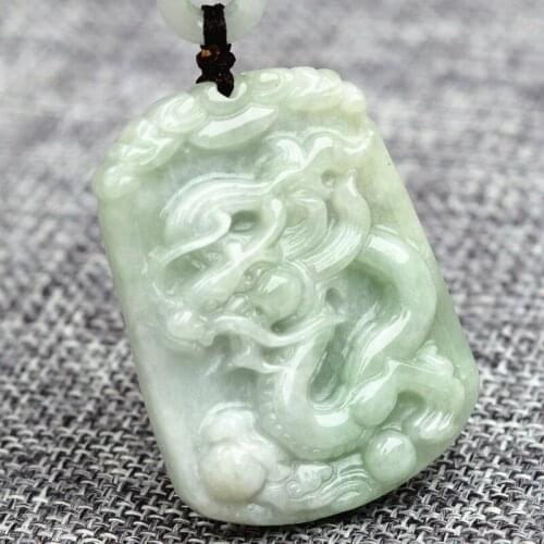 Certificate)Natural A+ Jadeite Stone Pendant Carved Chinese Dragon Pendant Necklace Gift for Woman Men Fashion Jades Jewelry