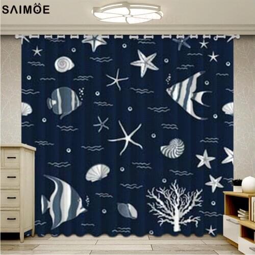 Star and Anchor Navigation Cartoon Children Blackout Curtains for Living Room Kids Bedroom Decorative Door Curtain Ultra-thin