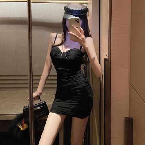 Temperament celebrity sexy V-neck strapless, tight waist, wrinkled mesh suspender skirt, Hip Wrap