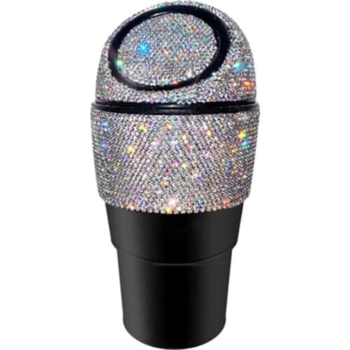 Rhinestone Auto Garbage Can Car Trash Can with Lid Mini Garbage Bin for Automotive Car, Home, Office, Kitchen, Bedroom