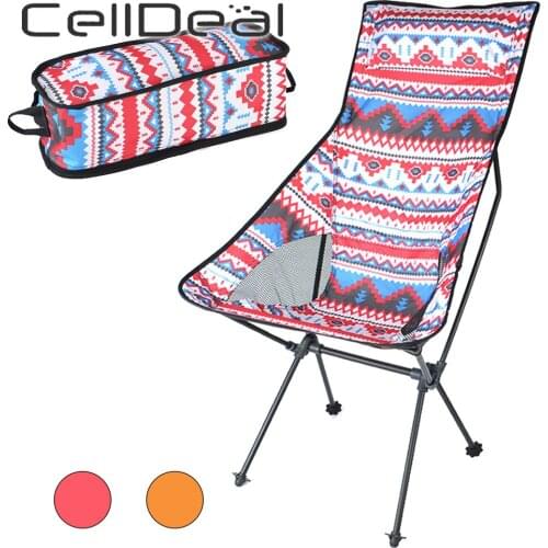 Ultralight Portable Folding Moon Chair with Carry Bag Ethnic Customs Waterproof Cloth Aluminum Bracket Camping Chairs Outdoor