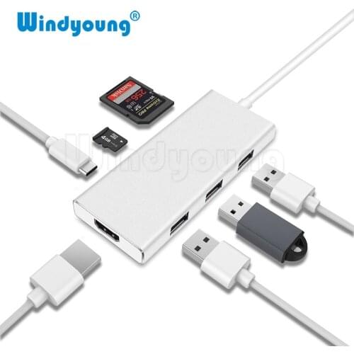 7 in 1 USB-C USB 3.1 Type C to HDMI 4K+3 Ports USB 3.0 Hub TF/ SD Card Reader+Type C PD Charging Adapter for Macbook Pro huawei