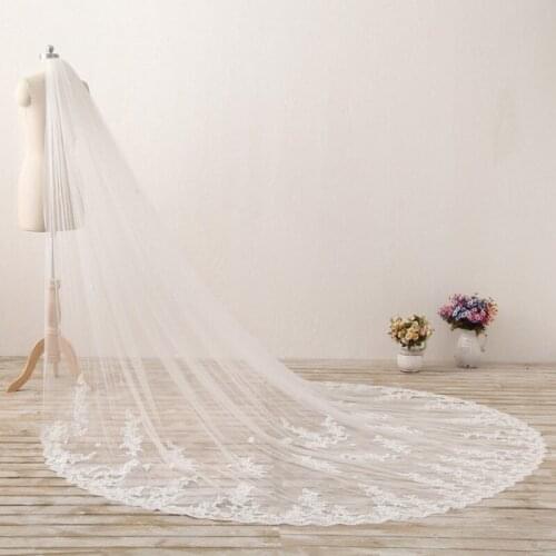 Vintage 118 inches Cathedral Length Lace Wedding Veil Ivory Lace Bridal Cathedral Veil Gorgeous Bridal Veil