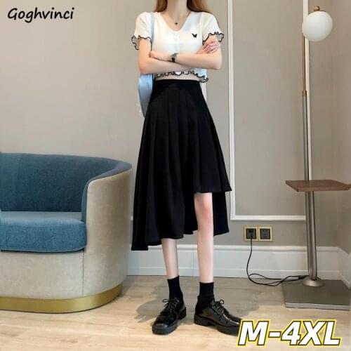 Plus Size M-4XL Skirts Women Irregular Fashion Baggy High Waist Simple Elegant Solid A-line Student Gothic Streetwear Casual Ins