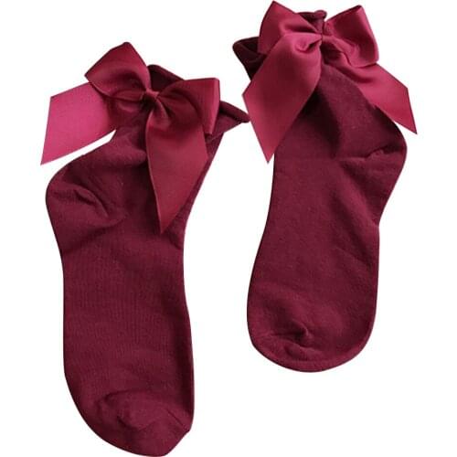 Women Fashion Cotton Solid Color Breathable Hemming Bowknot Short Ankle Socks