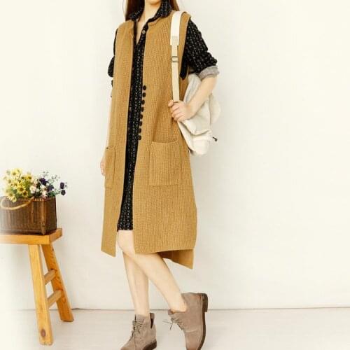 2021 Winter Autumn Woman Long Knitted Sweater Vests Female Long Sleeveless Fashion Clothing Ladies V-neck Solid Waistcoat Q278