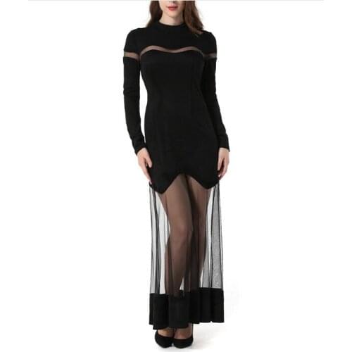 2021 Women O Neck Summer Stitching vestidos Dress Black Short Sexy Mesh Sleeve Dresses Casual Mini