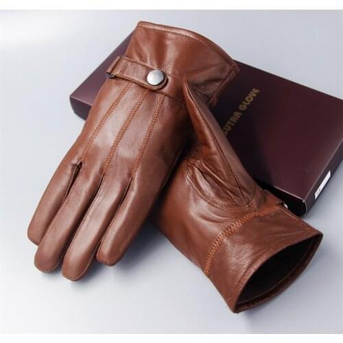 Winter Mens Genuine Leather Gloves 2021 New Brand Plus Velvet Gloves Fashion Warm Black Gloves Sheepskin Mittens