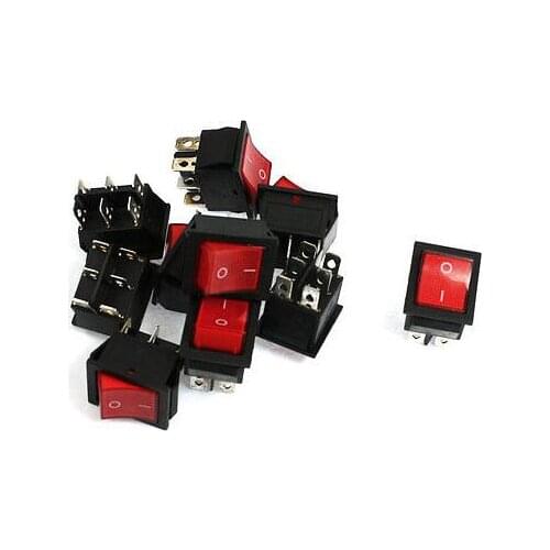10 x Red KCD4 16A/250V 20A/125V DPDT On-On 6 Pin Boat Rocker Switches