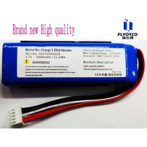 100% Brand new High quality 6000mAh GSP1029102A Battery For JBL Shockwave Charge 3 2016 Version Bluetooth Wireless Speaker