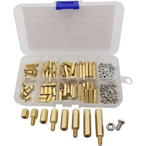 120Pcs M3 Brass Standoff Spacer Connector Kit M3x6/10/15/20mm Screw Nut Male Female PCB Board Hex Column Standoff Support Pillar