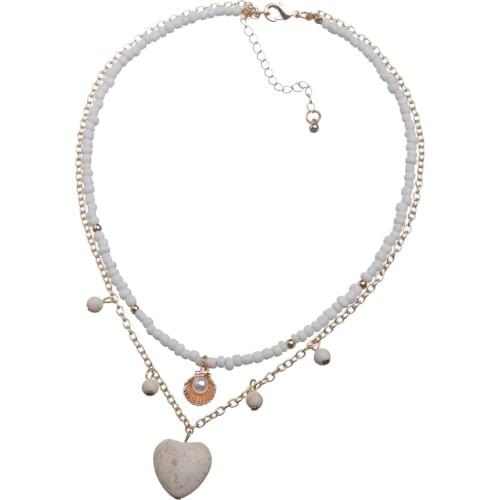 8 Colors personalized Multilayer Beads Heart Pendant Necklace Colorful Turquoises Natural Semi-Precious Stones Choker