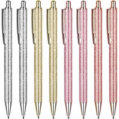 8 Pcs Glitter Ballpoint Pens 1mm Cute Pretty Rose Gold Metal Retractable Journaling Pens for Women Girls Gifts Office Supplies
