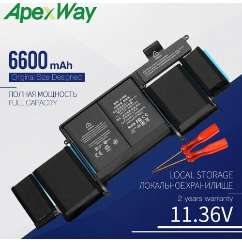 Apexway 6600 mAh 11.36V A1582 New Laptop battery for macbook pro 13-inch A1502 a1582 battery 2015 retina Free Tools Base Screws