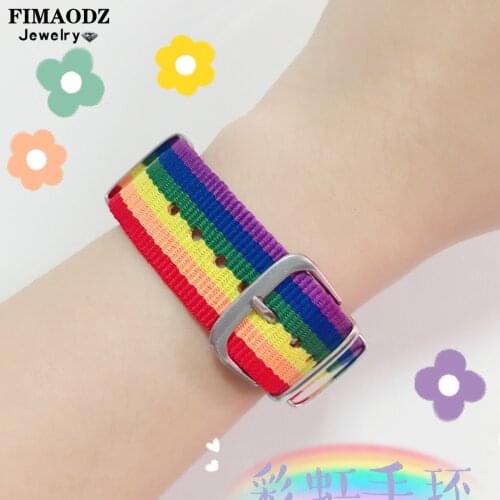 FIMAODZ Charm Rainbow Strap Gay Pride Bracelet for Women Men Daisy Flower Adjustable Bracelets Bangles Couple Jewelry Gift