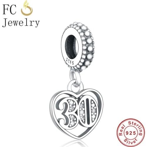 FC Jewelry Fit Original Brand Charm Bracelet 100% 925 Silver Number 30 Year Love Heart Pendant Bead For Making Women Berloque