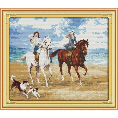 The Horse Riding Women People Canvas Cross Stitch Kits 11CT 100% Printed Embroidery DIY Handmade Needlework Wall Home Decor