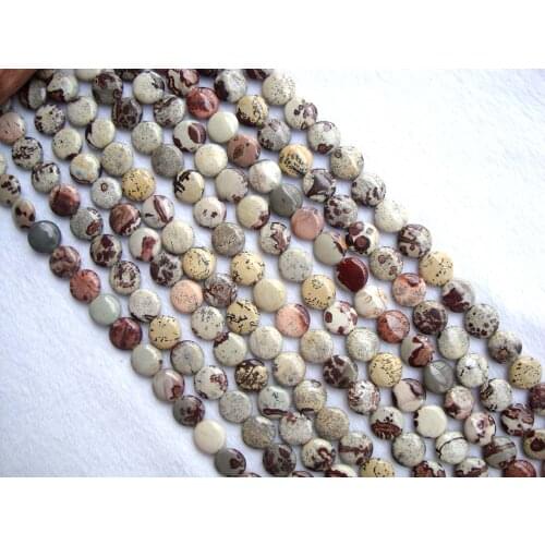 Picture Jasper Natural Stone Flat Cion/Round Shape Loose Beads For Jewelry Making DIY Bracelet Necklace Earrings