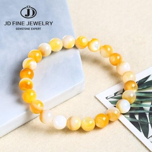 JD 6-8MM Original Color Natural Mother of Pearl Shell Bead Bracelet Trochus Wheel Round Yellow Pearl Shell Bracelets Wholesale