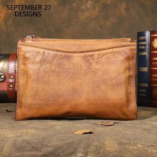 Clutch Bag Men Genuine Leather Handmade Top-end Male Long Wallets 100%Cowhide Phone Bag Big Capacity Money Bag Credit Card Purse