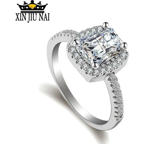 Retro Big Square Intensive Diamant White gold Rings For Women Wedding Jewelry Bijoux Accessories Engagement Bag Bijouterie