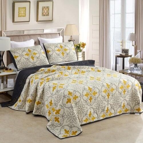 CHAUSUB AB-side Bedspread Cotton Quilt Set 3PCS Europe Embroidered Quilts Bed Cover Pillowcase King Queen Size Quilted Coverlet