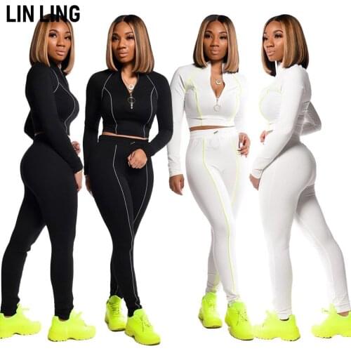 LINLING High Neck Splicing Short Zipper Slim Top + High Waist Small Leg Pants Bodycon Elastic Sports Two Piece Suit