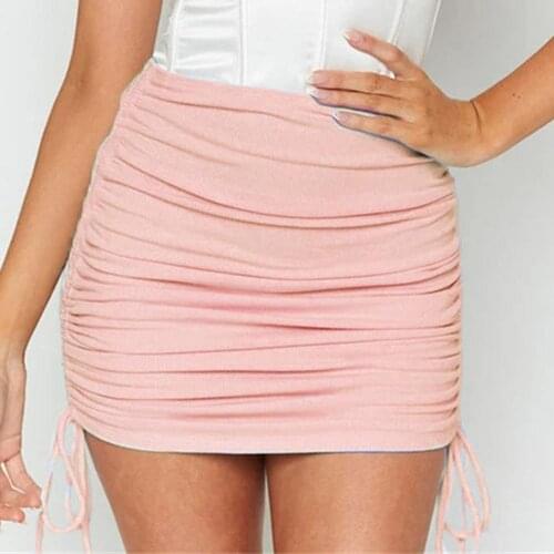 Women Mini Skirt ElasticSolid Color Comfortable Drawstring Ruched Bodycon Sexy Fashion Casual Slim- Fit Short Skirts