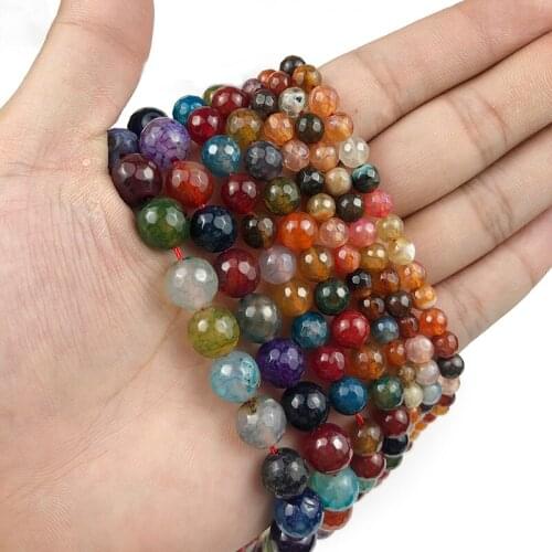 MKTREG Natural Stone Faceted Round Tourmaline Carnelian Beads 4/6/8/10MM Loose Beads Jewelry Bracelet Making DIY Accessories15