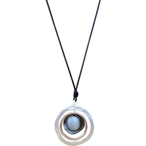 Fashion Concentric Circles Pendant Necklace Long Rope Chain Best Jewlery Gift For Girlfriend Boyfriend